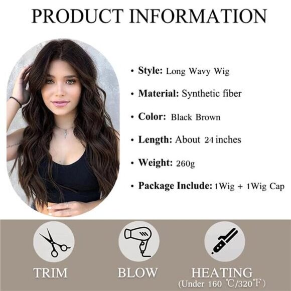 Womens Natural Synthetic Hair Heat Resistant Black Brown - Picture 5 of 6